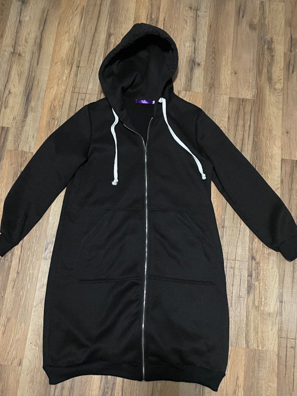 Romacci Mens Black Longline Heavyweight  Hooded Zip Jacket, Large